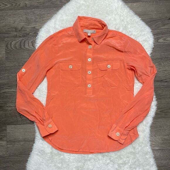 Banana Republic Silk Coral Blouse Top Size XXS-XS Button Up Shirt Long Sleeve - Picture 1 of 6